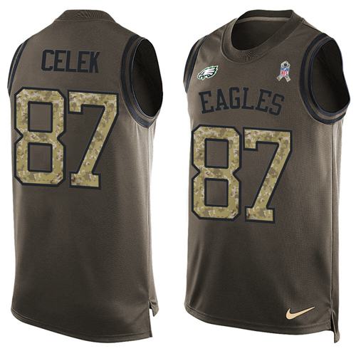 Nike Eagles #87 Brent Celek Green Men's Stitched NFL Limited Salute To Service Tank Top Jersey - Click Image to Close